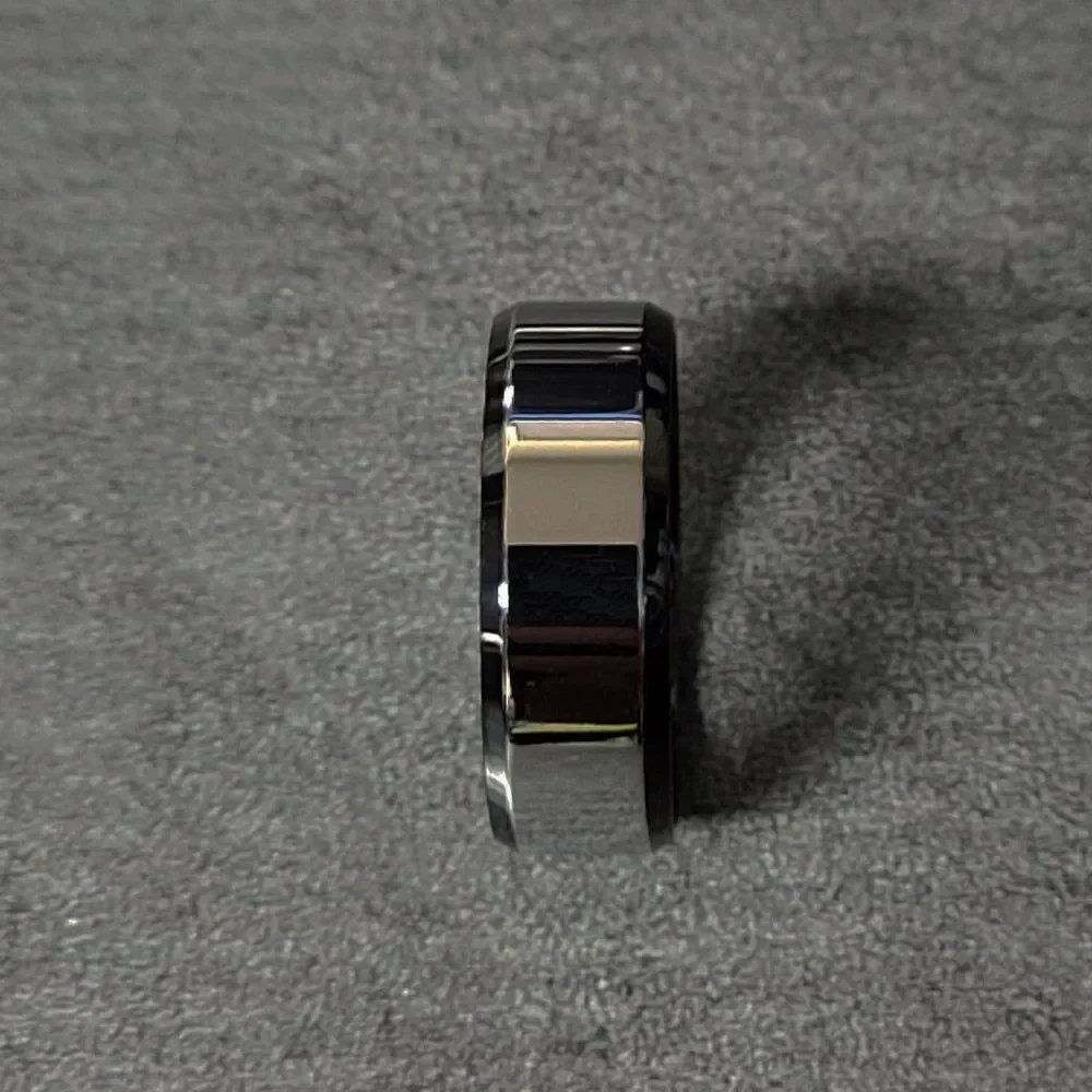 Men's Mirror Finish and Black Promise Ring - Silver Black Promise Ring For Him
